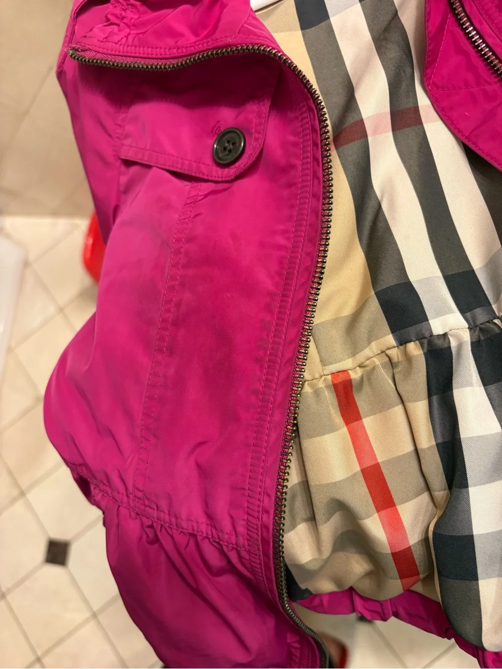 Burberry Bright Magenta Hooded Kids Raincoat with Belt